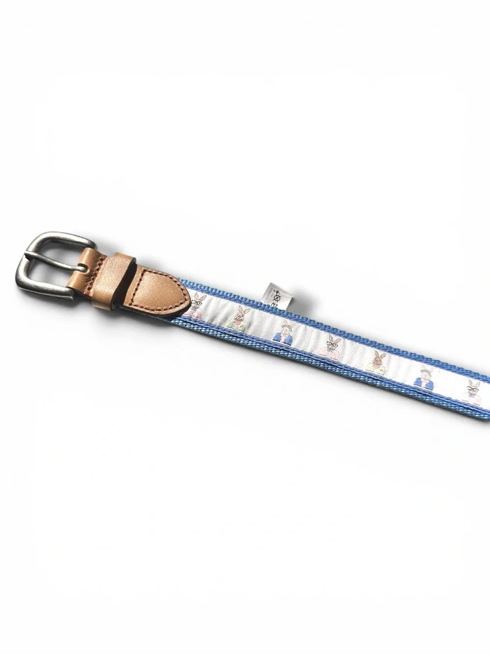 Janie and Jack - Kids Blue Bunny Belt - Woven with Tan Leather Trim - Size 4-5